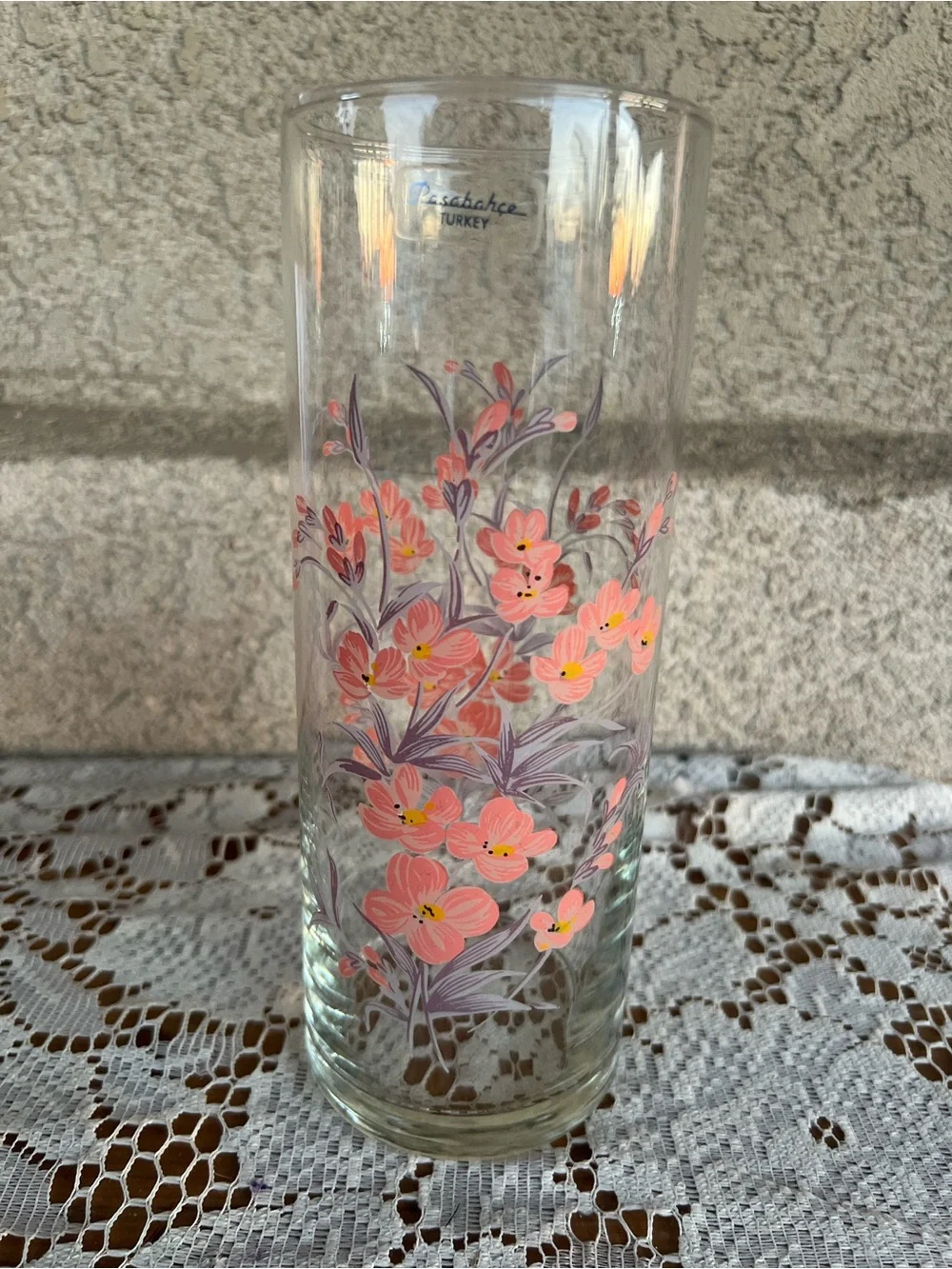 Hand-Painted Pink Floral Glass Tumbler — Turkey